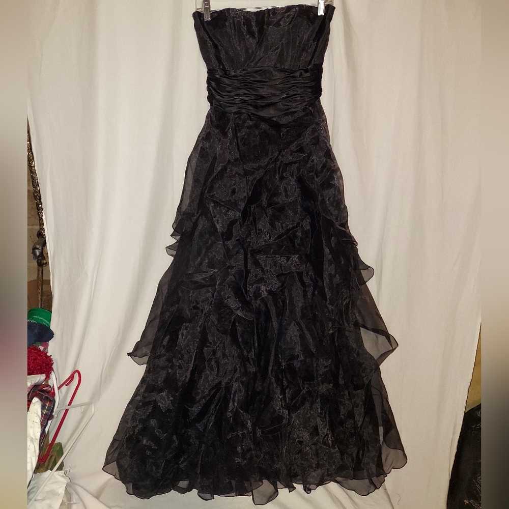 David's Bridal strapless formal Long Black Ruffle prom dress